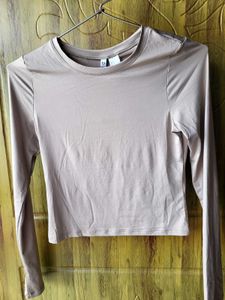 H&amp;M Long Sleeve Microfibre Beige Top/ S