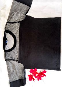 Sheer Sleeve Graphic Tee