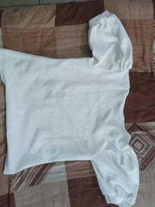 White Puff Sleeve Square Neck Top