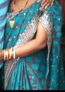 Teal &amp; Purple Embellished Saree With Blouse