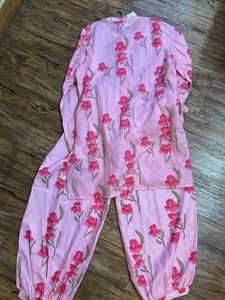 Pink Floral Print Kurta Set