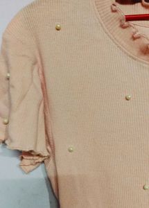 Peach Ribbed Ruffle Tee