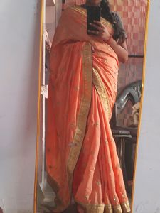 Satin Golden Embroidery Saree