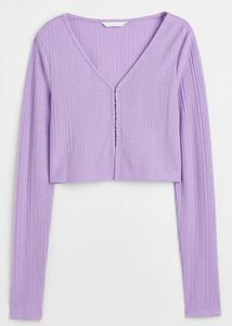 H&amp;M Women&#39;s Ribbed Cropped Cardigan in Lavender
