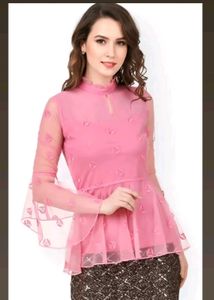 Pink Sheer Bell Sleeve Top