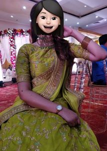 Lime Heavy Zari Work Lahenga Stiched Blouse