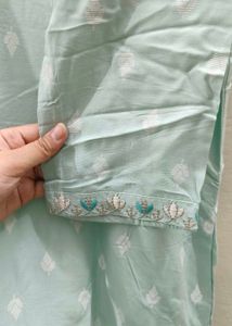 Pantaloons Light Blue Embroidered Kurti - Size M