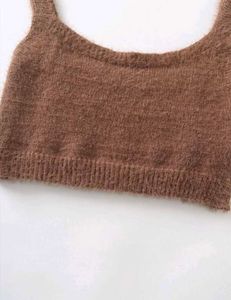 Fuzzy Solid Crop Knit Top