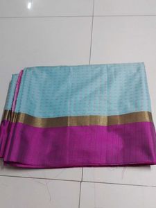 Blue With Pink Arani Soft Silk Saree....