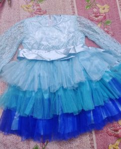 Layered Net Girls Frock With Satin Lining