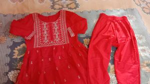 Elegant Red Embroidered Kurta nd pajama