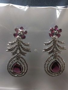 ElegantRhodium Plated  Red Stone Earrings