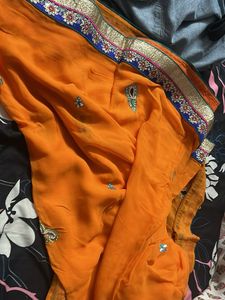 Orange Sari with Embellishments