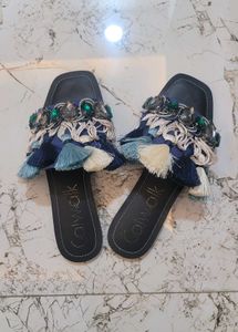 Catwalk Blue Embellished Tassel Flats Size 36