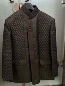 Premium Silk Coffee Brown Quilted Men Suit Set