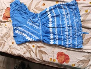 Blue and White Print Top