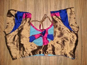 Pink, Blue, and Brown Saree