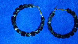 Black Beaded Hoop Earrings