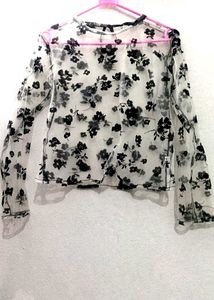 Floral Sheer Long Sleeve Top🖤🤍