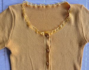 Yellow Ribbed Lace Trim Top