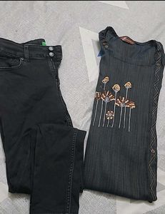 Combo of kurti &amp; black branded  jeans