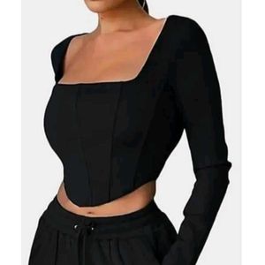 Chic Black Long Sleeve Corset Top