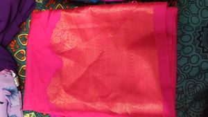 Blue Silk Saree with Floral Border