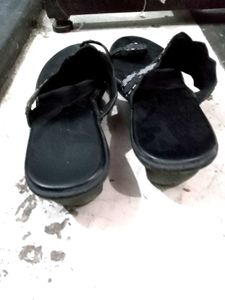 Black Sandals with Geometric Detail