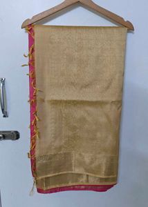 Pure silk Kanjivaram Pink &amp; Gold Saree