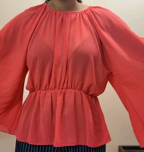 Fluoresent Magenta Cinched Waisted Top