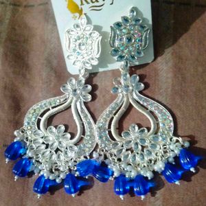 Elegant Silver-Tone Blue Earrings