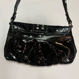 Black Embellished Leather Shoulder Bag
