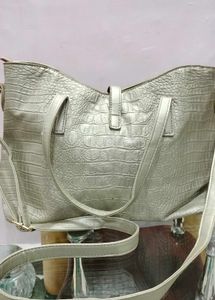 Metallic Croc-Embossed Tote