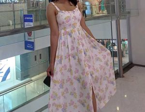 woman floral dress