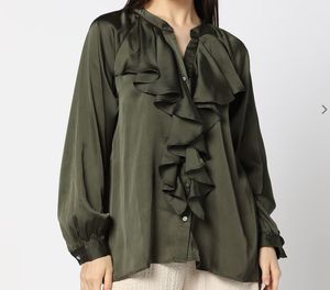 Elegant Olive Ruffle Blouse