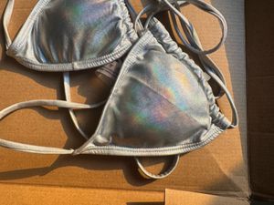 Women&#39;s Metallic Criss Cross Halter Triangle Bikin