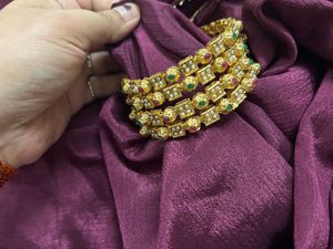 Royal Gold-Plated Bangles with Pearl, Stone Detail