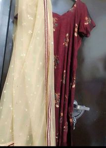 Burdundy Plazo Suit With Dupatta For 42 Bust