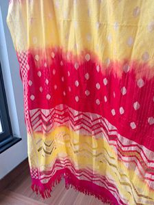 36) Red &amp; Yellow Bandhani Dupatta