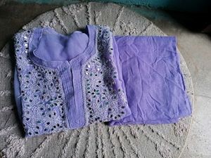 Long Purple Kurta With Mirror Work