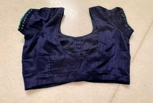 Geometric Print Navy Blue Saree With Blouse