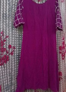 Purple Tunic Kurti with Checked Sleeves