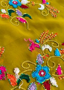 Mustard Yellow Georgette Saree hend work