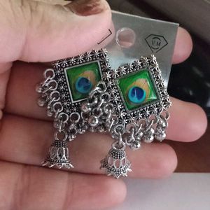 Silver Peacock Jhumka