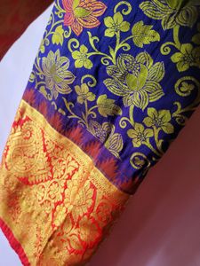 Blue Pattu Saree With Red Border