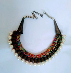 Beautiful multicolored threads and pearl necklace