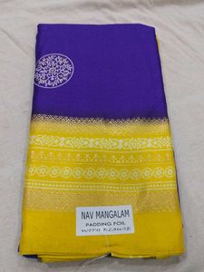 Elegant Blue & Yellow Saree with Golden border