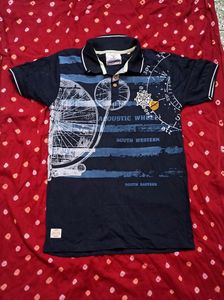 Boys Navy Blue Polo Neck Casual Tshirt