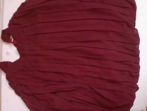 Burgundy Pleated Mock Neck Blouse Top