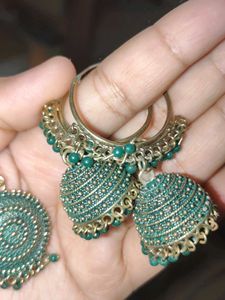 Green Jhumka Earrings
